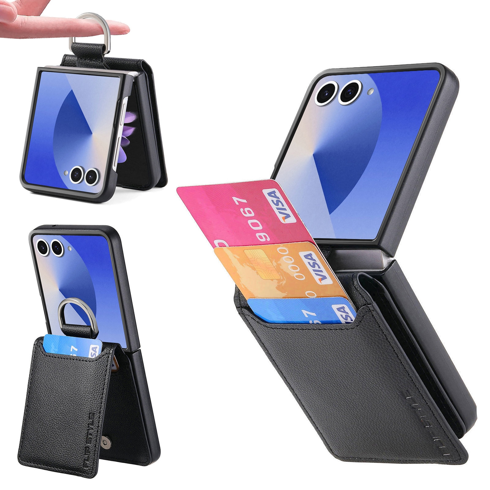 Cover con porta anelli + portacarte Samsung Galaxy Z Flip 7, nero