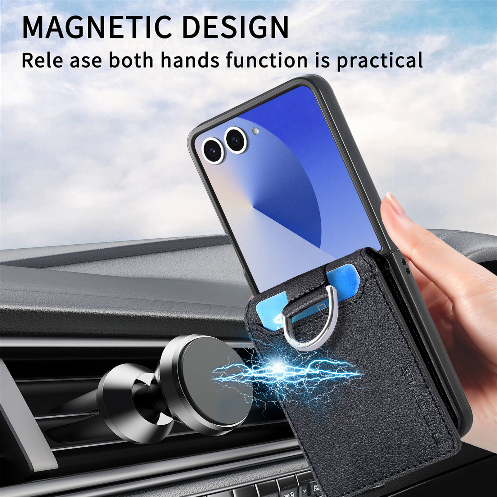 Cover con porta anelli + portacarte Samsung Galaxy Z Flip 7, nero