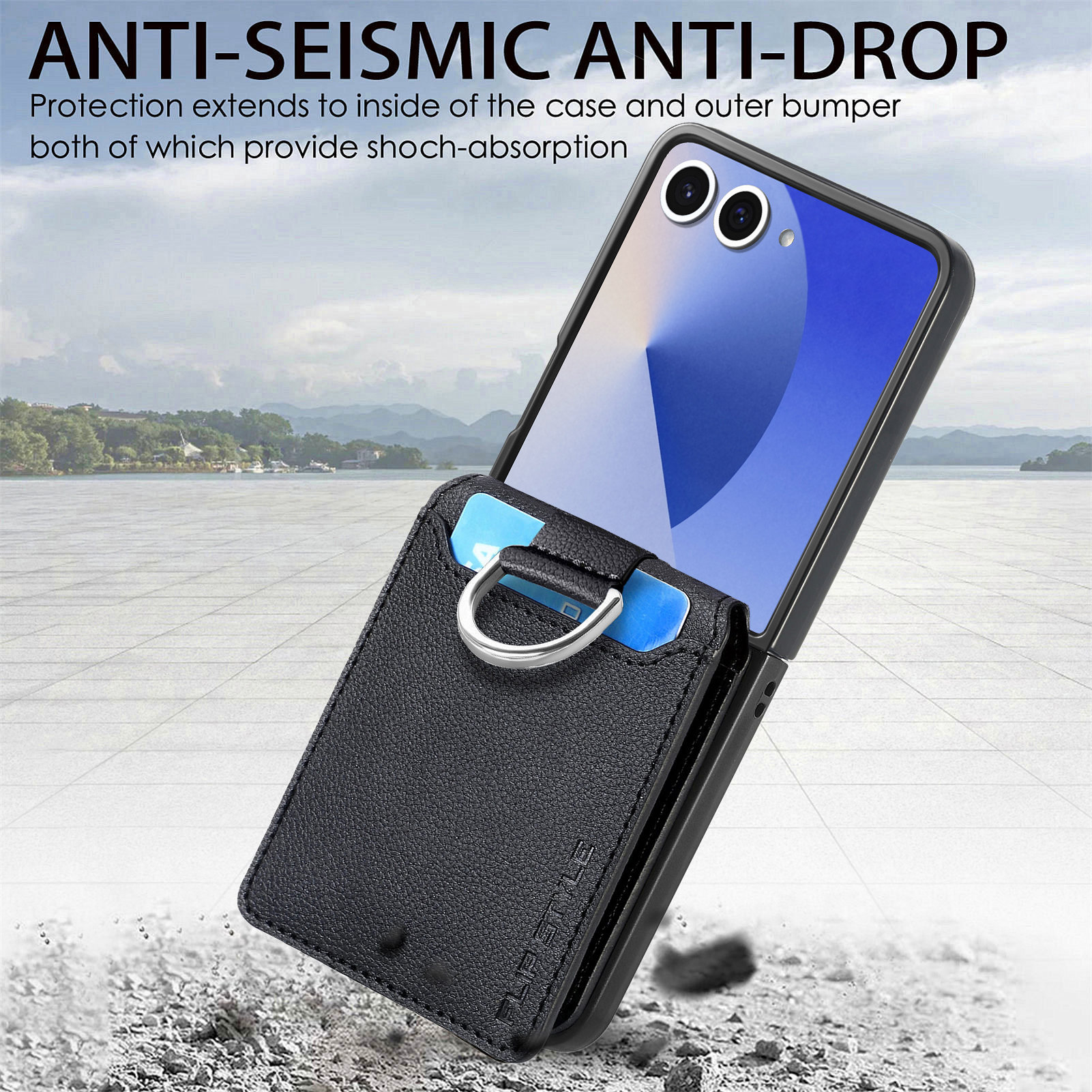 Cover con porta anelli + portacarte Samsung Galaxy Z Flip 7, nero