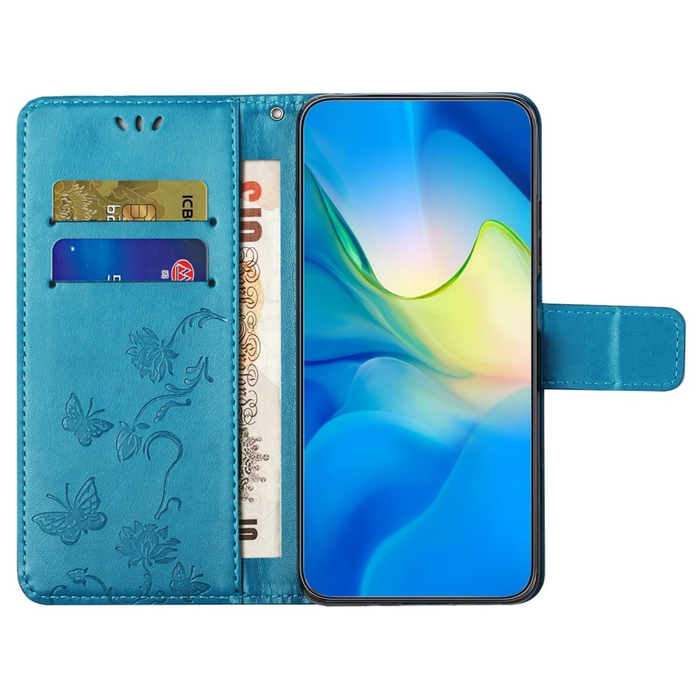 Custodia in pelle a farfalle per Samsung Galaxy A14, blu