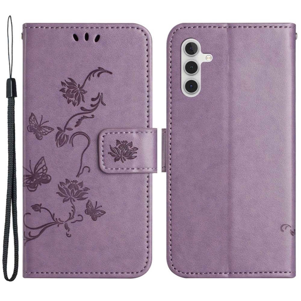 Custodia in pelle a farfalle per Samsung Galaxy A14, viola