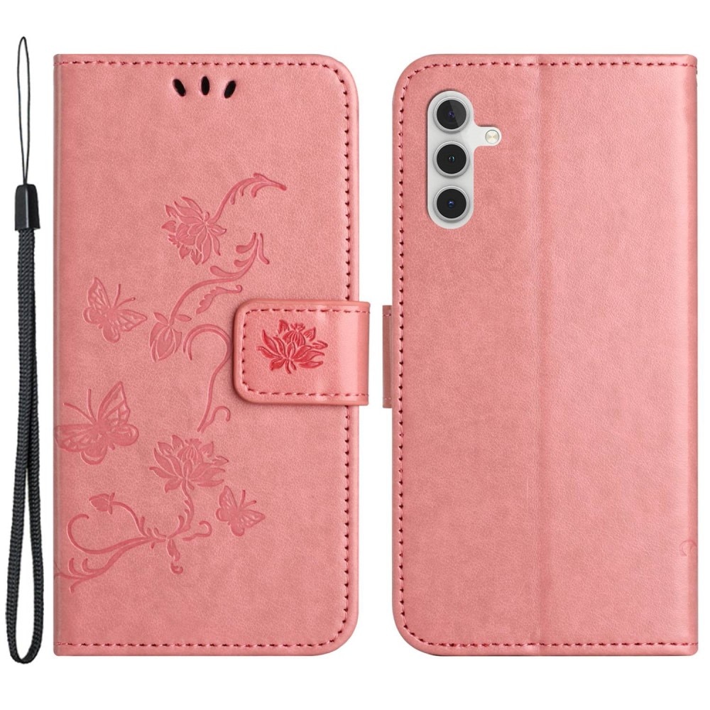 Custodia in pelle a farfalle per Samsung Galaxy A14, rosa
