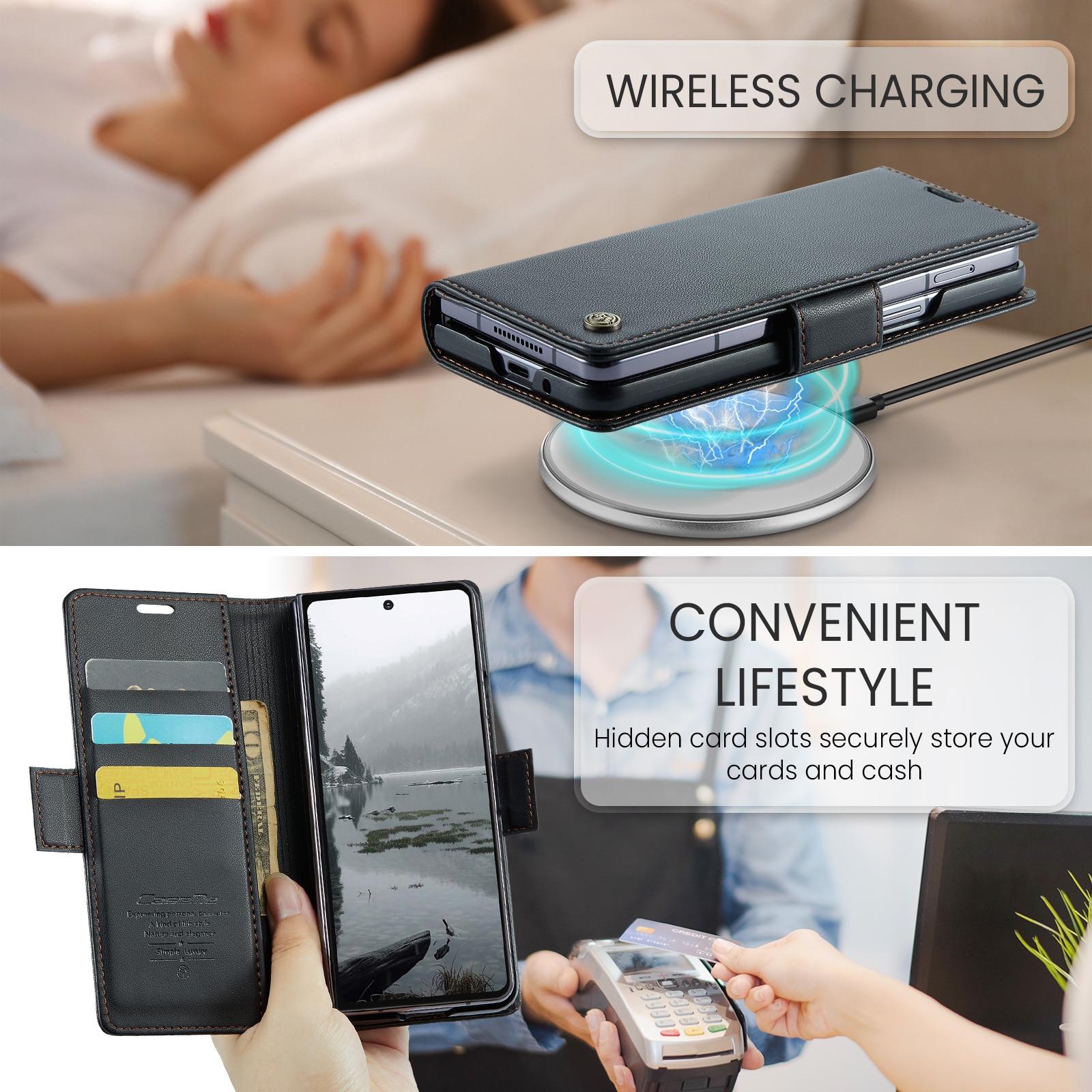 Custodie a portafoglio sottili anti-RFID Samsung Galaxy Z Fold 7 nero