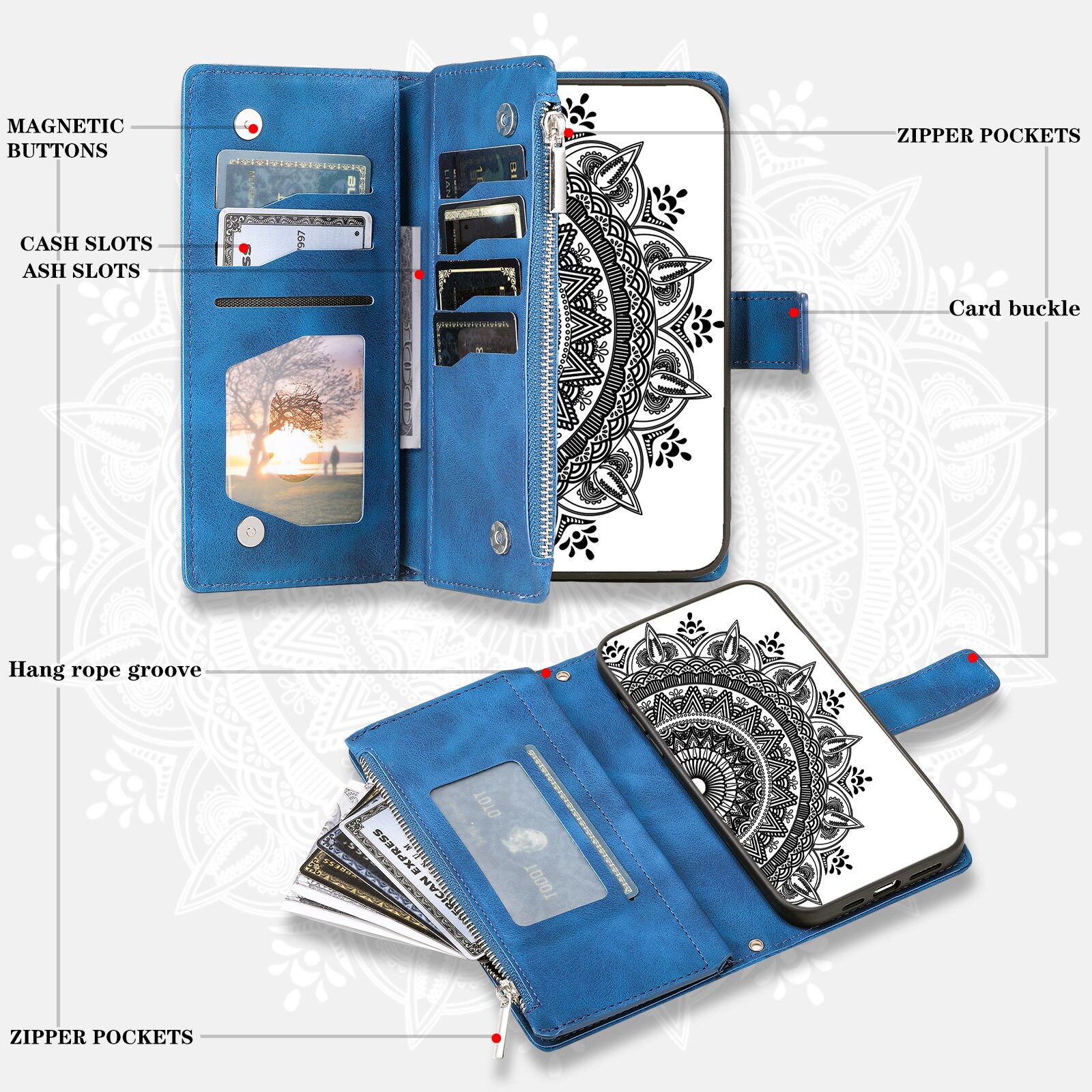 Borsa a portafoglio Mandala Samsung Galaxy S25 FE, Blu