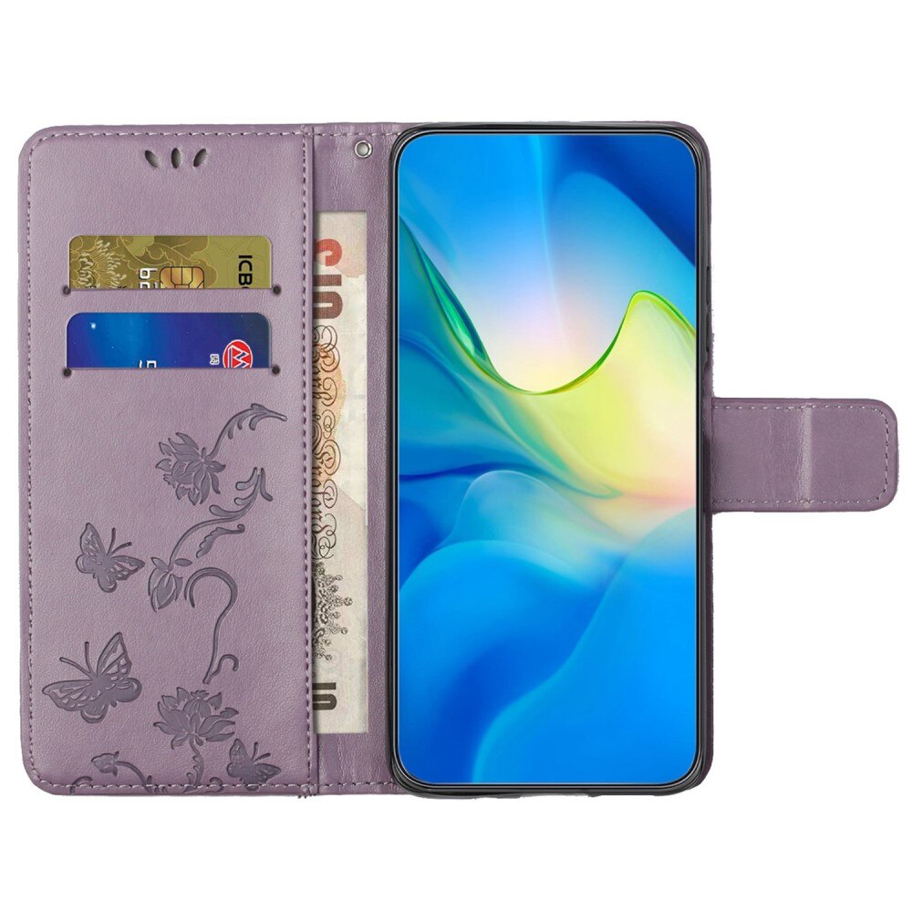 Custodia in pelle a farfalle per Nokia G60, viola