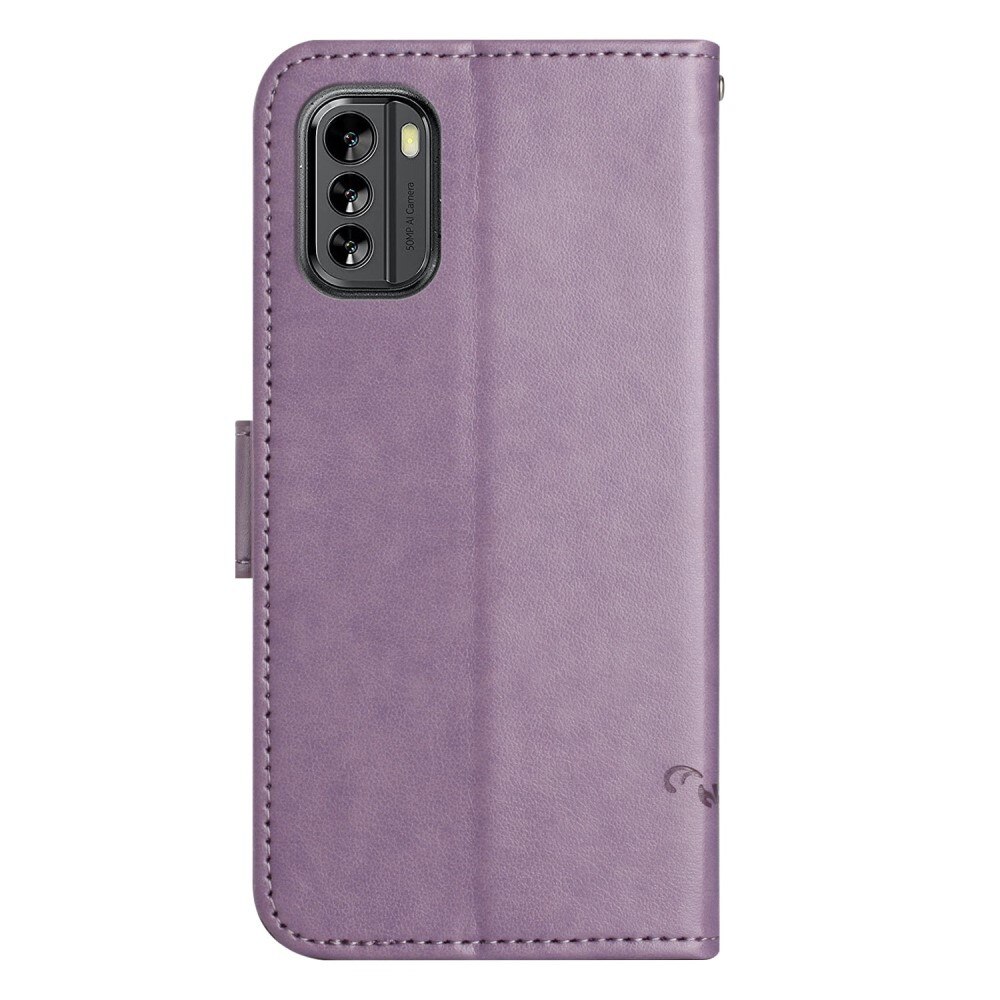 Custodia in pelle a farfalle per Nokia G60, viola