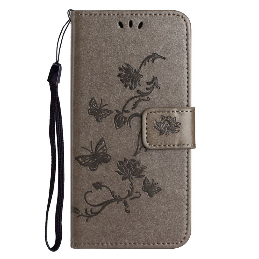 Custodia in pelle a farfalle per  Nokia G60, Grigio