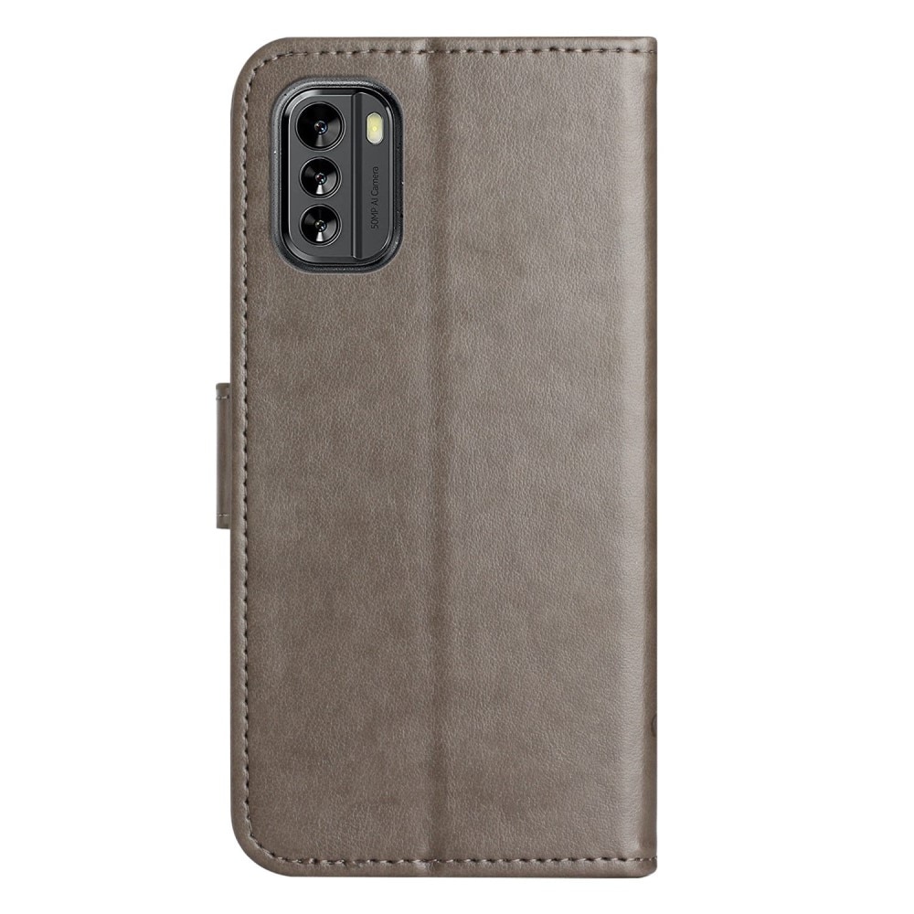 Custodia in pelle a farfalle per  Nokia G60, Grigio