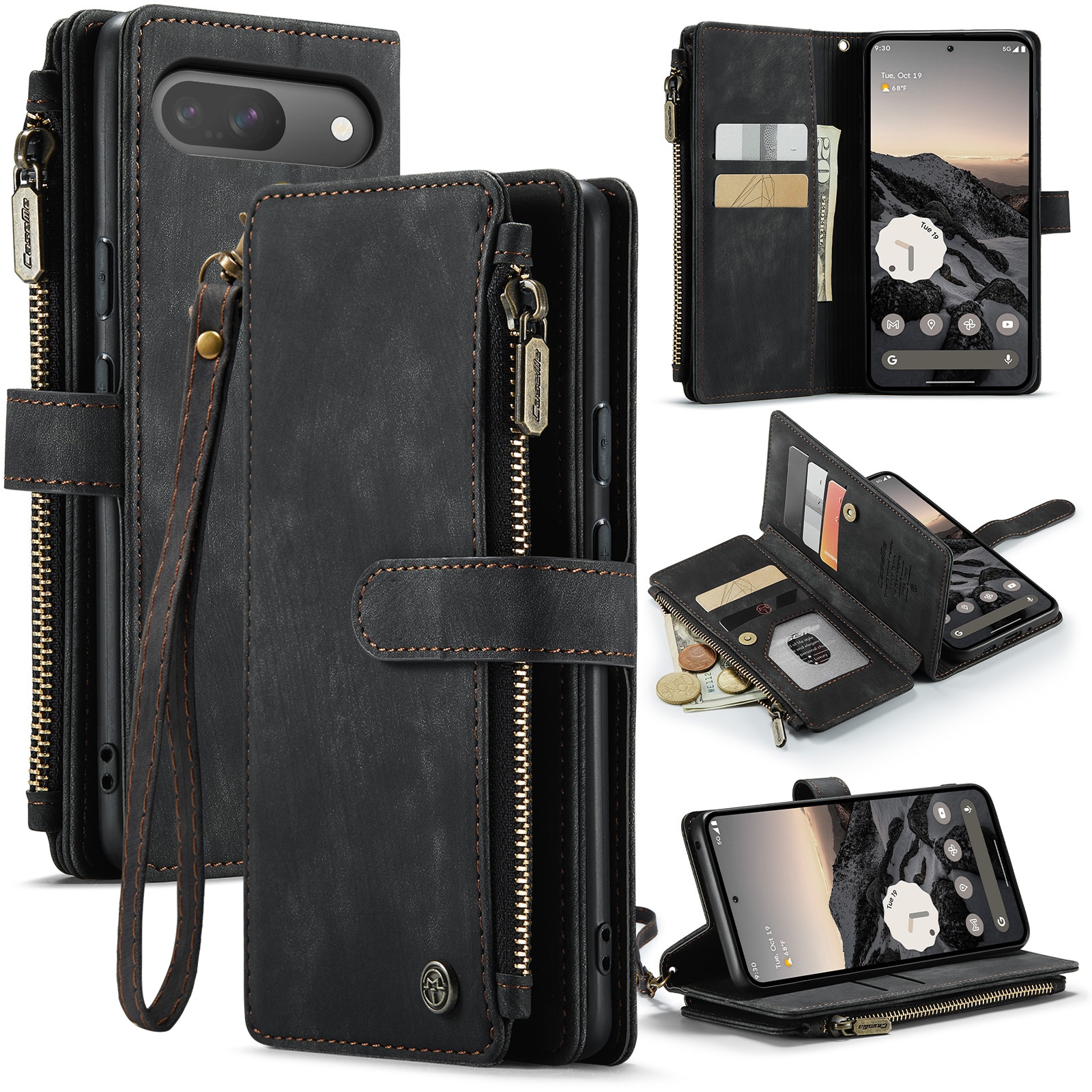 Custodie a portafoglio Zipper Google Pixel 10 Pro Nero