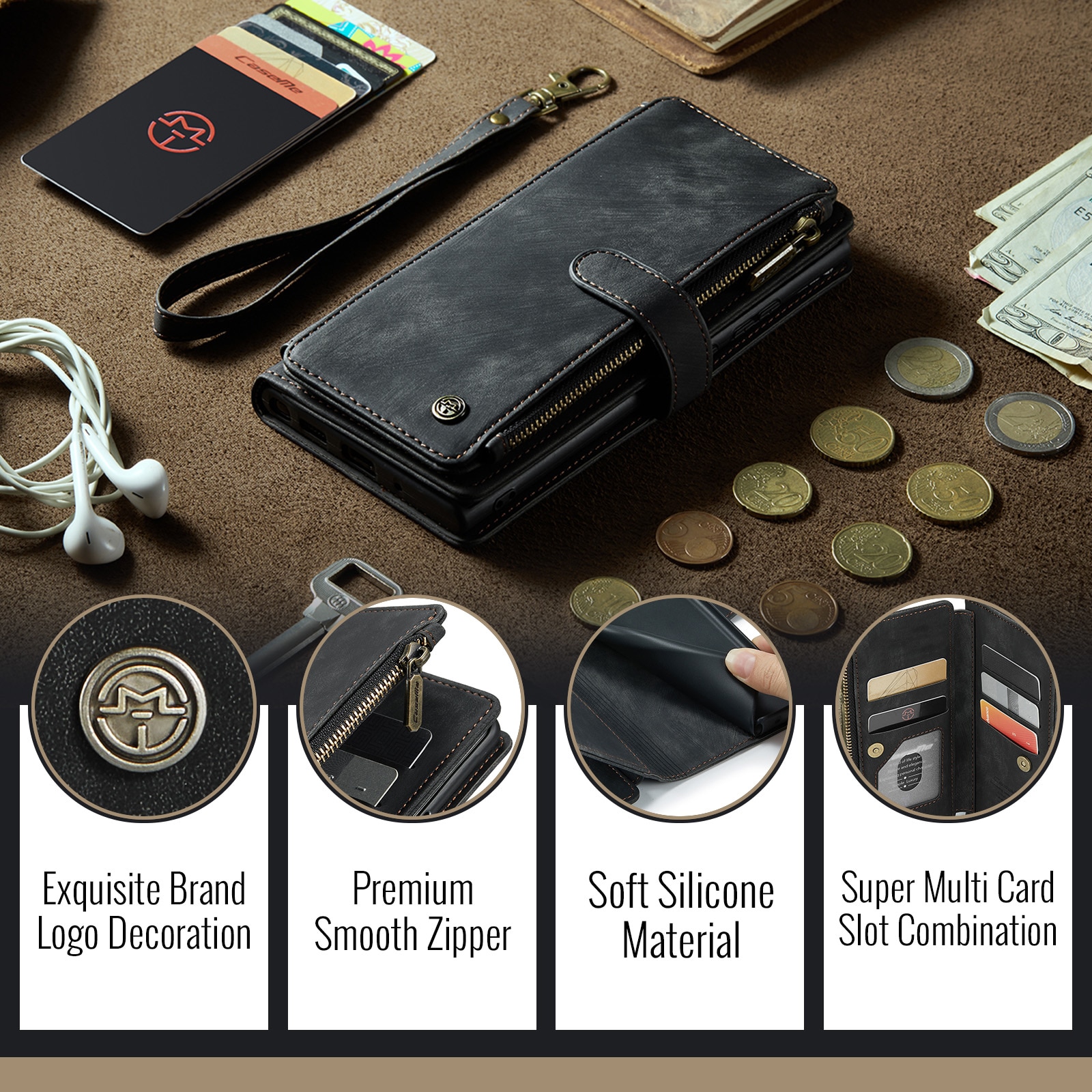 Custodie a portafoglio Zipper Google Pixel 10 Nero