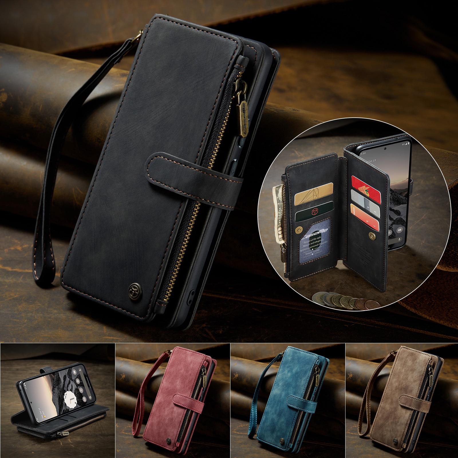 Custodie a portafoglio Zipper Google Pixel 10 Nero