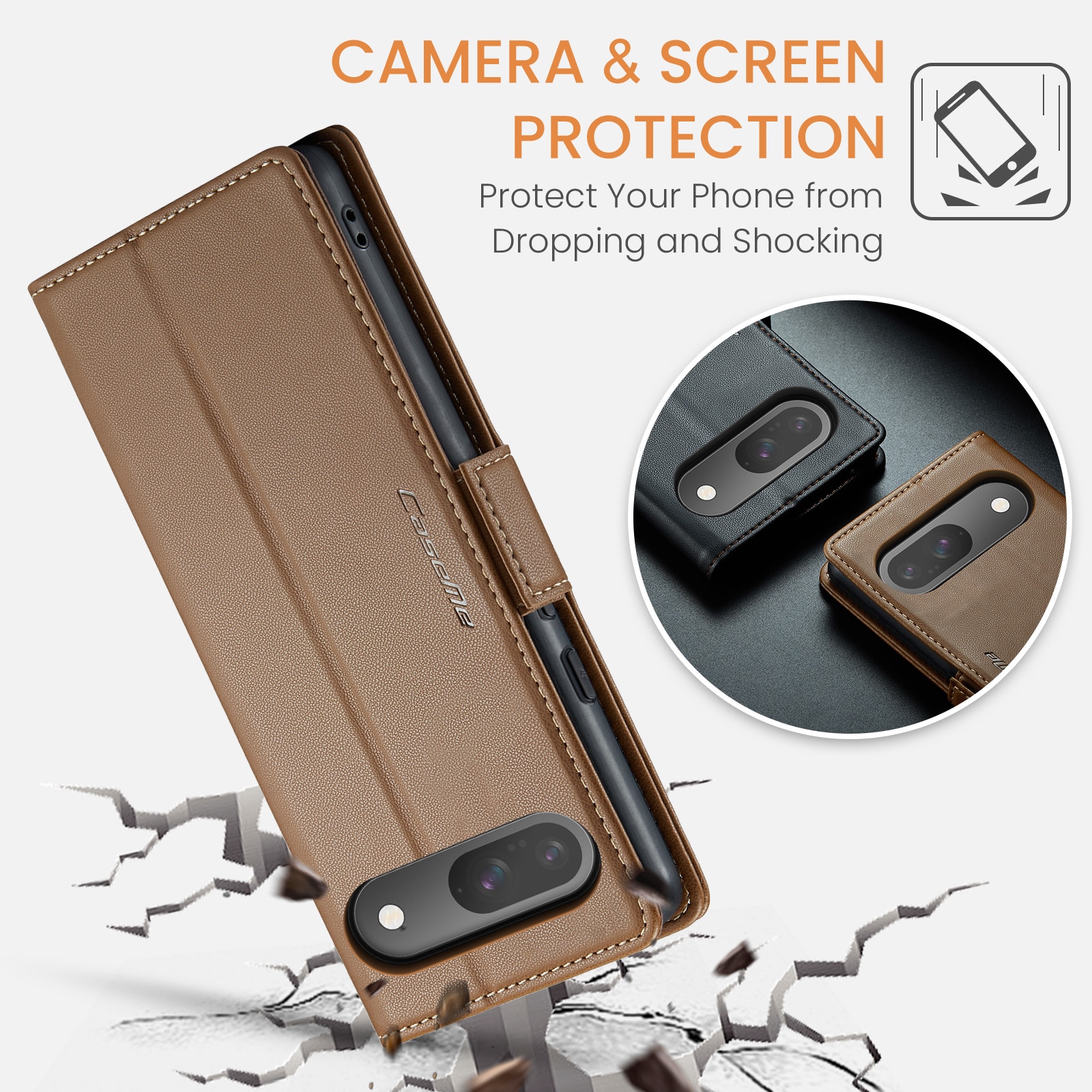 Custodie a portafoglio sottili anti-RFID Google Pixel 10 Marrone