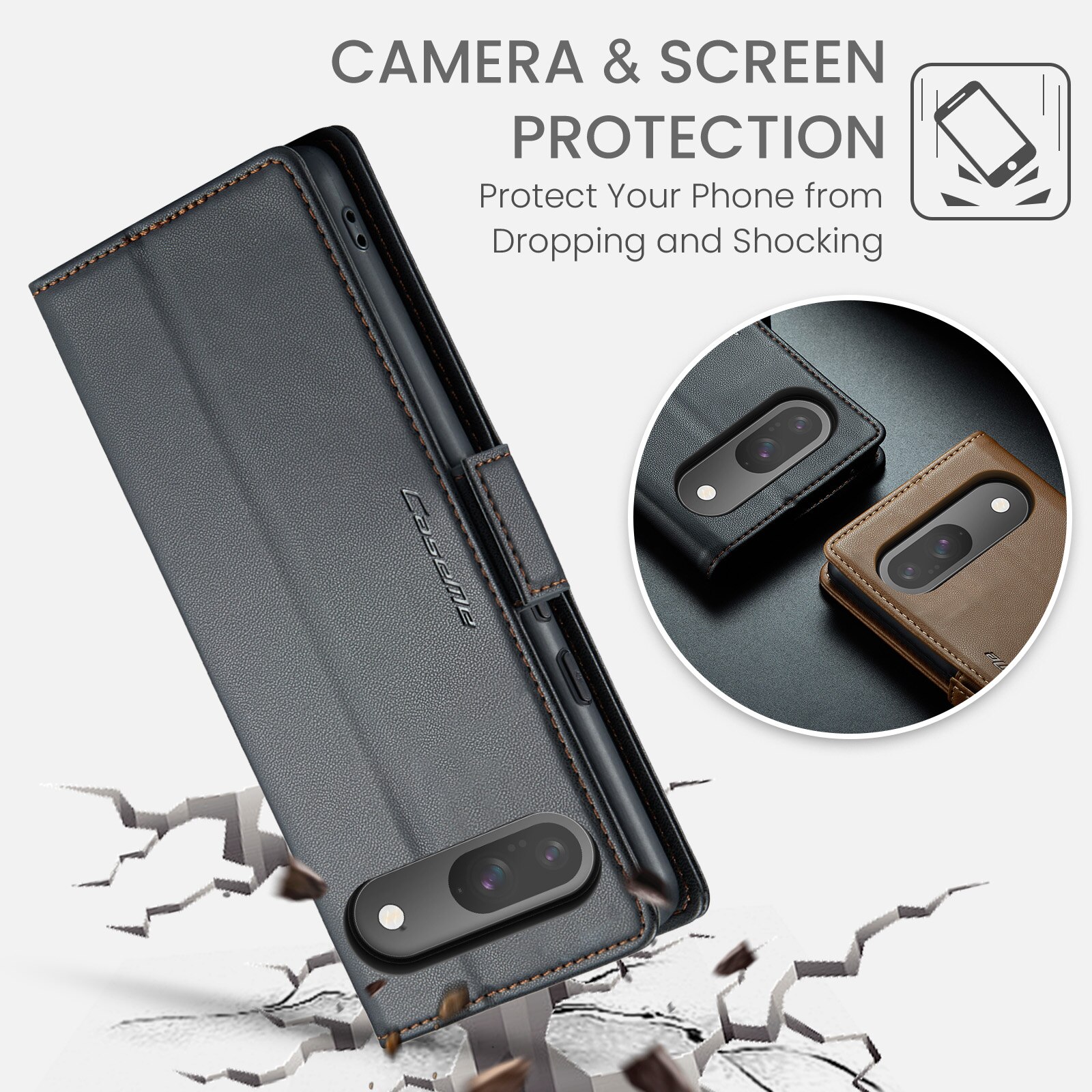 Custodie a portafoglio sottili anti-RFID Google Pixel 10 Nero
