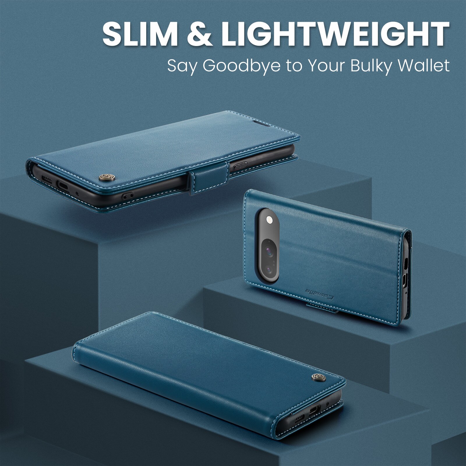 Custodie a portafoglio sottili anti-RFID Google Pixel 10 Blu