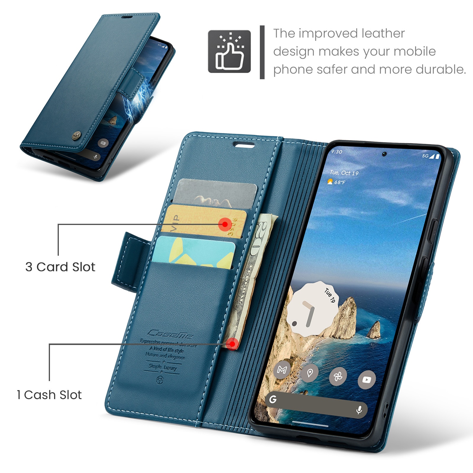Custodie a portafoglio sottili anti-RFID Google Pixel 10 Blu