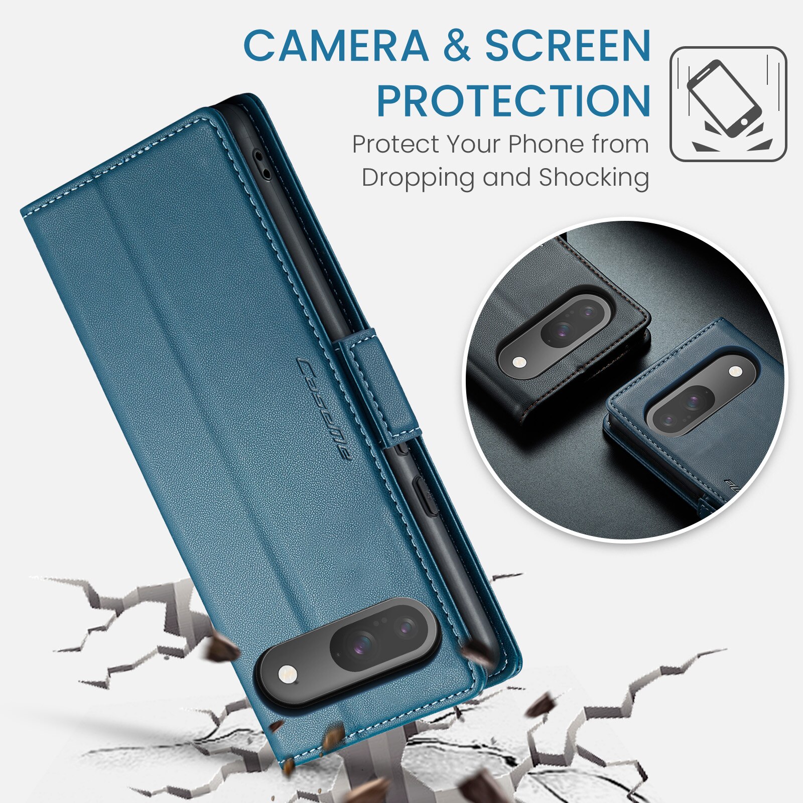 Custodie a portafoglio sottili anti-RFID Google Pixel 10 Blu