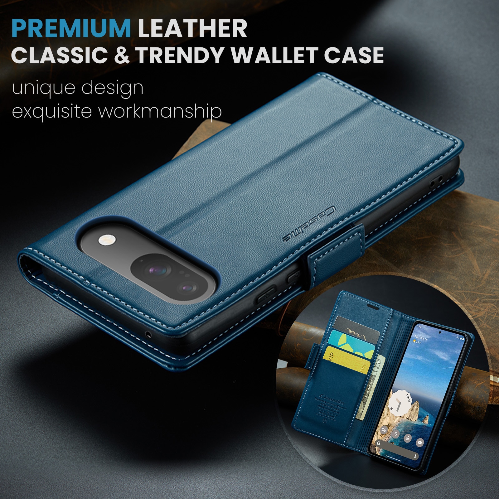 Custodie a portafoglio sottili anti-RFID Google Pixel 10 Blu
