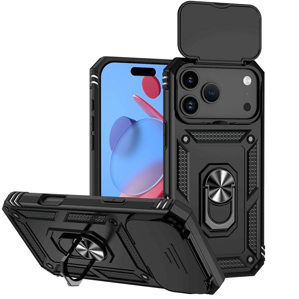 Cover ibride con anello e protezione fotocamera iPhone 17 Pro Max Nero
