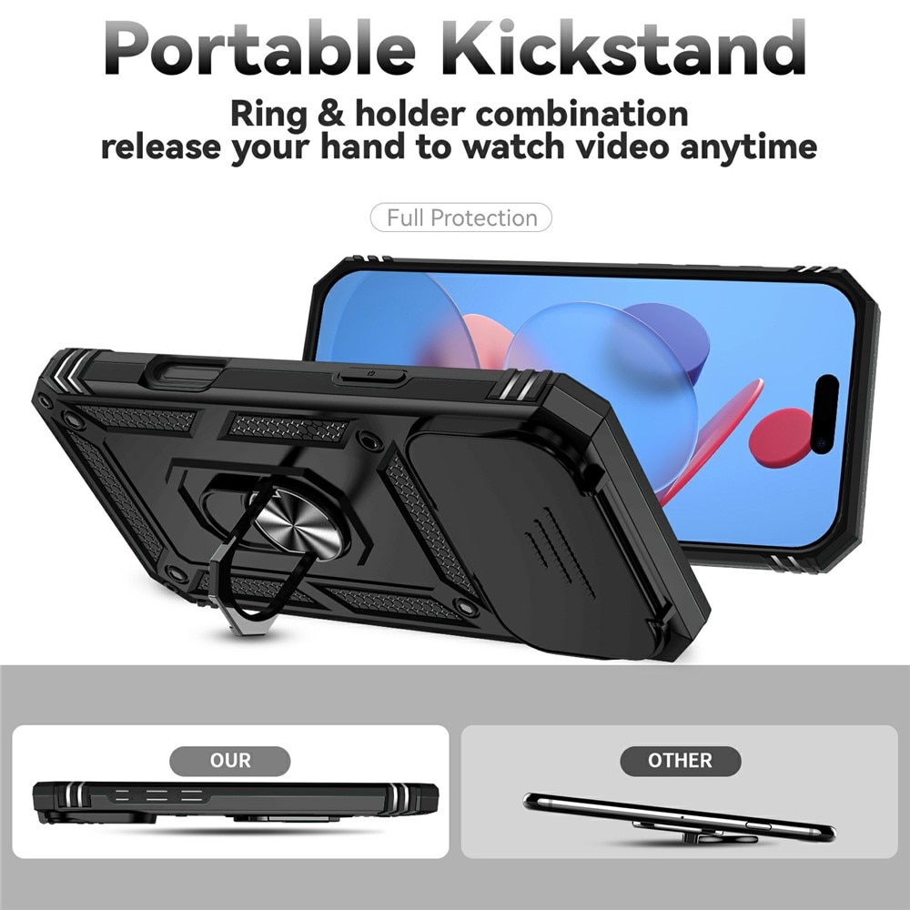 Cover ibride con anello e protezione fotocamera iPhone 17 Pro Max Nero