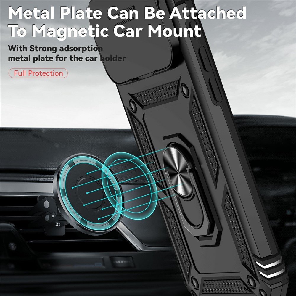 Cover ibride con anello e protezione fotocamera iPhone 17 Pro Max Nero