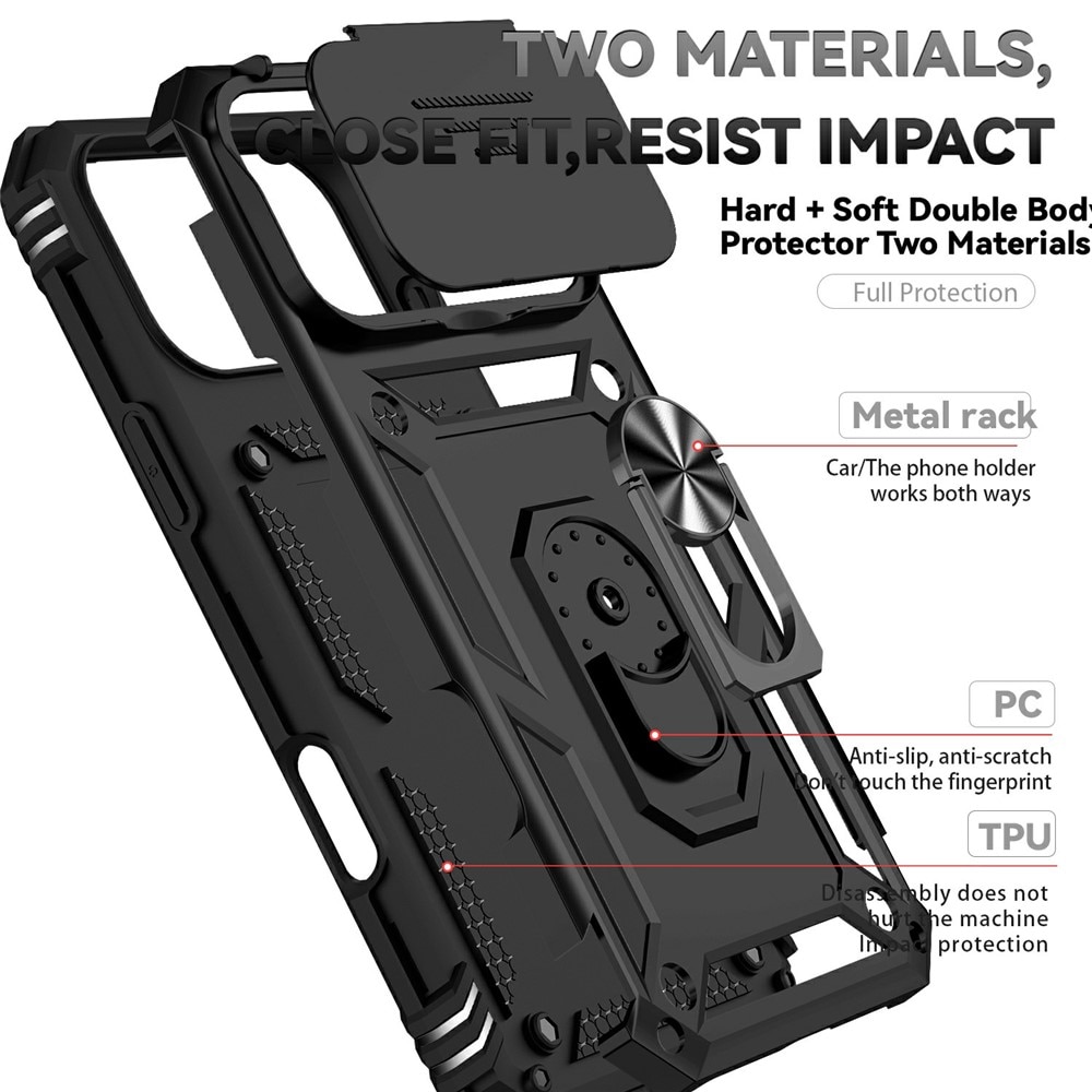 Cover ibride con anello e protezione fotocamera iPhone 17 Pro Max Nero