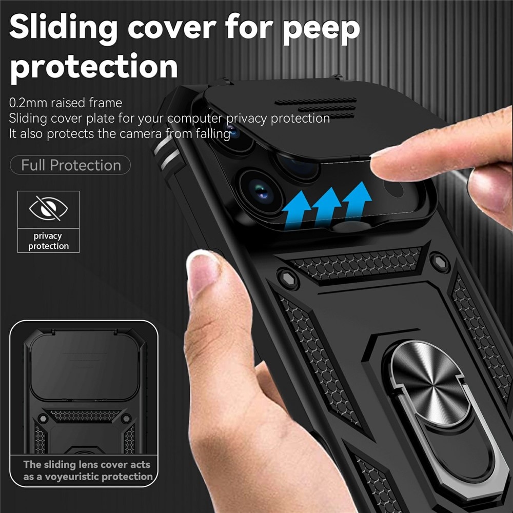 Cover ibride con anello e protezione fotocamera iPhone 17 Pro Max Nero