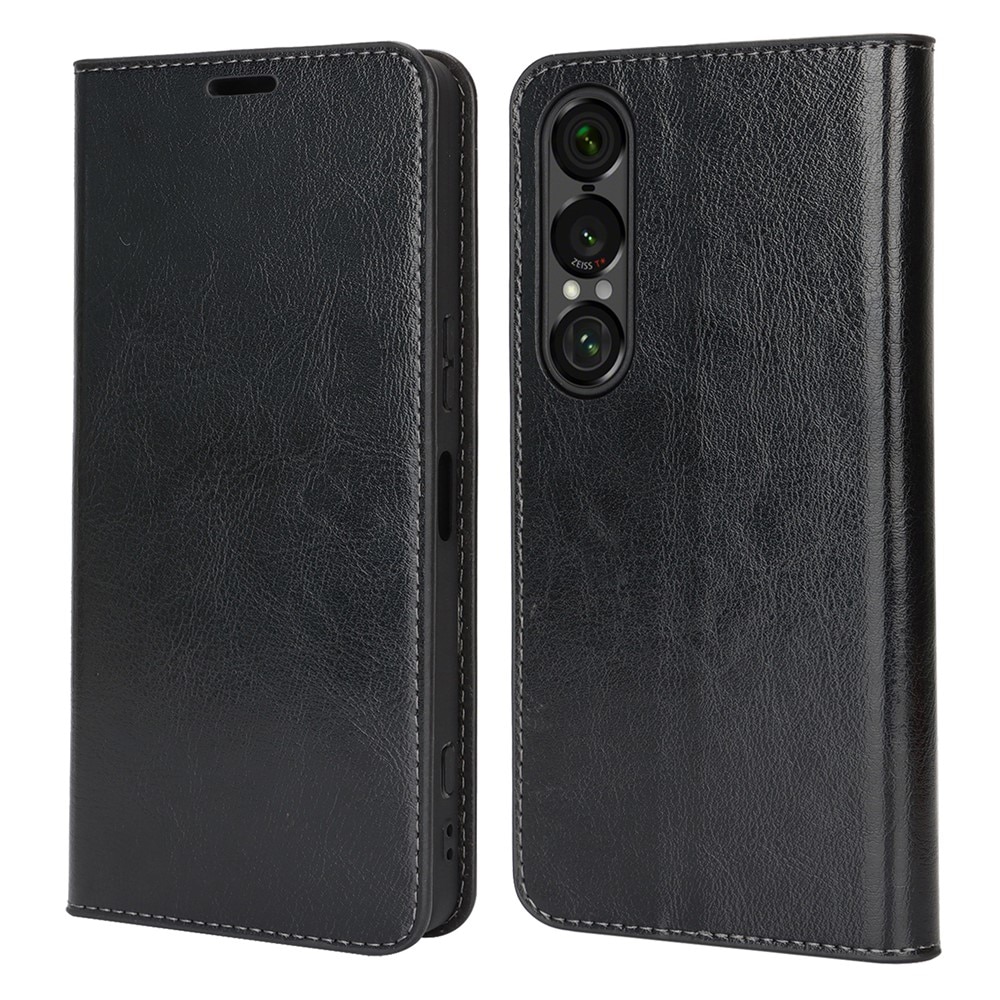 Cover Portafoglio in vera pelle Sony Xperia 1 VII Nero