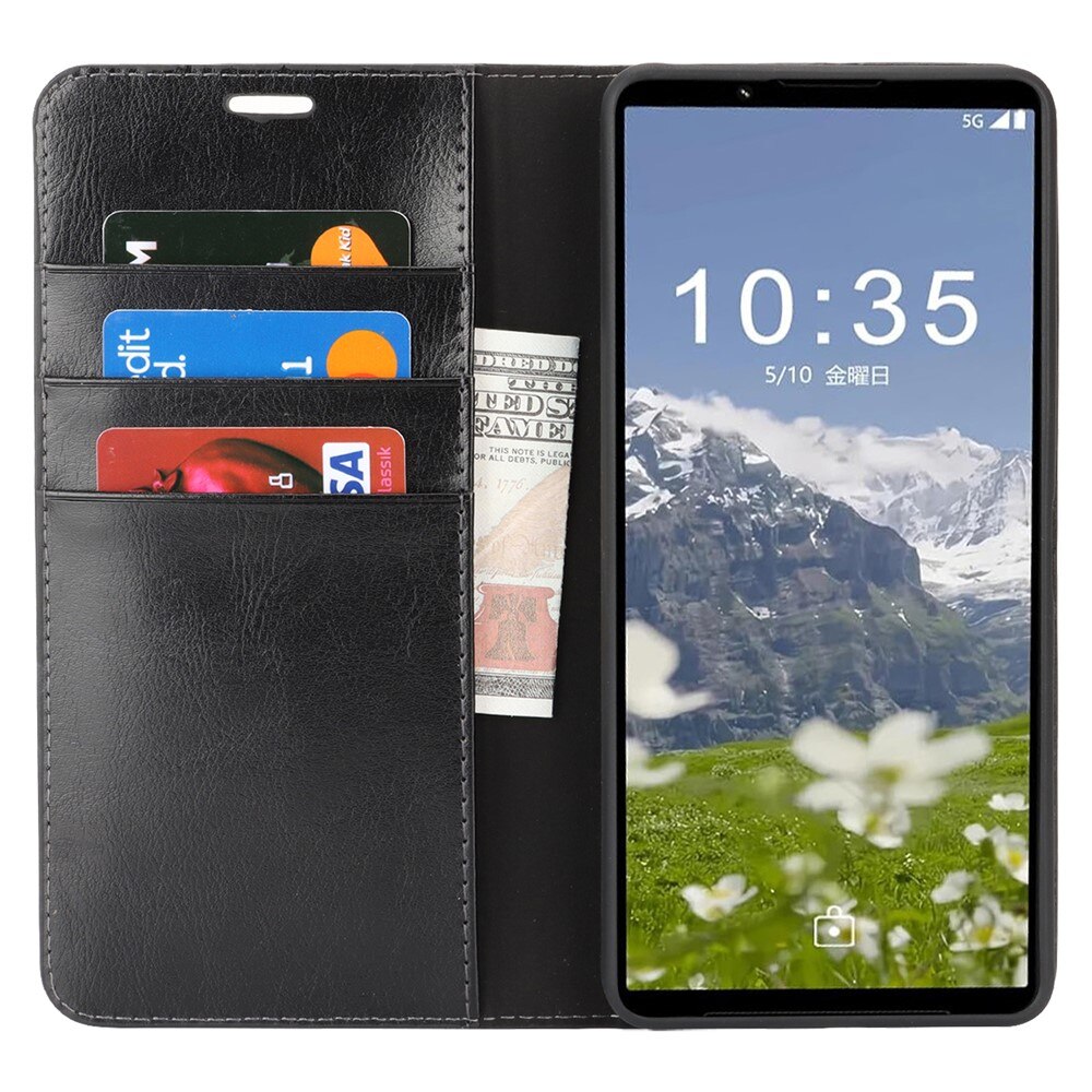 Cover Portafoglio in vera pelle Sony Xperia 1 VII Nero