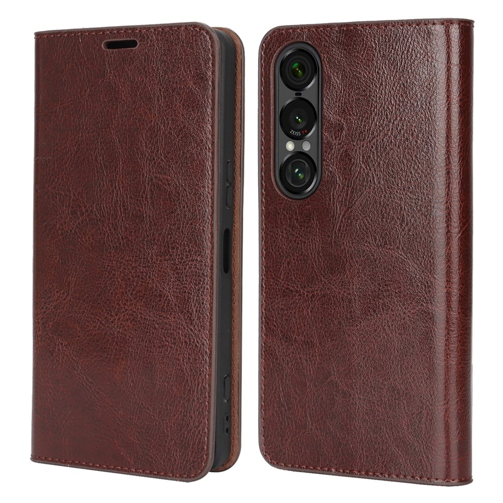 Cover Portafoglio in vera pelle Sony Xperia 1 VII Marrone scuro