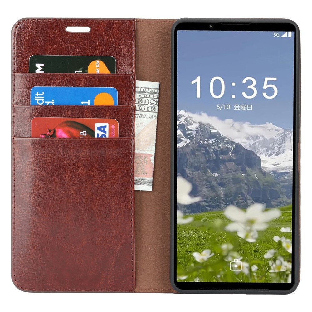 Cover Portafoglio in vera pelle Sony Xperia 1 VII Marrone scuro