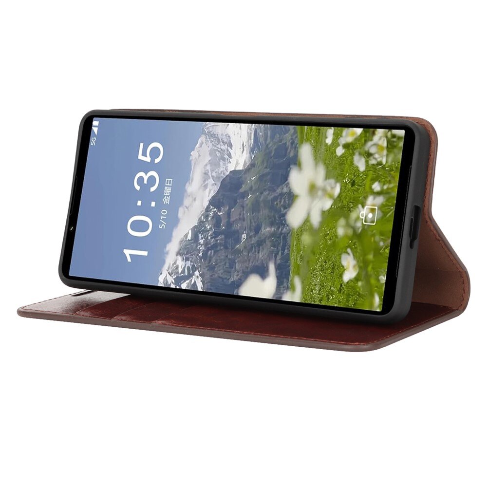 Cover Portafoglio in vera pelle Sony Xperia 1 VII Marrone scuro
