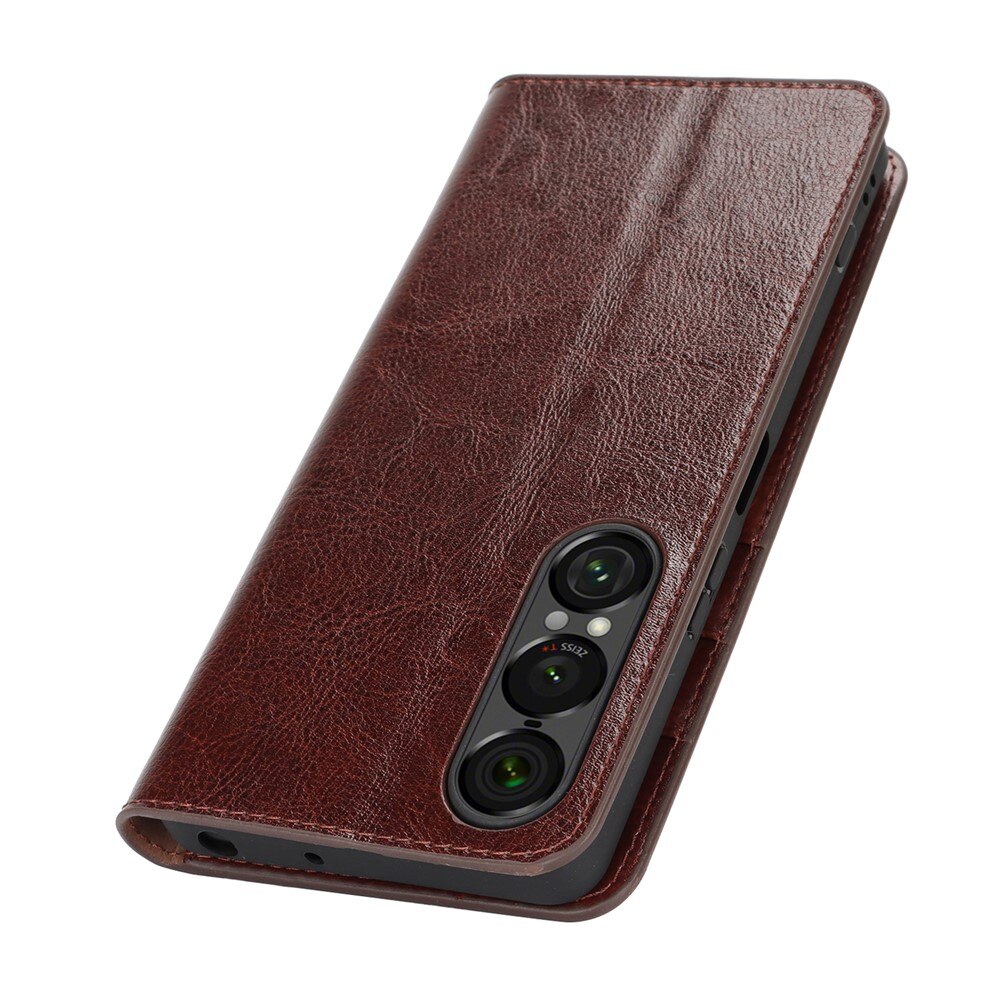 Cover Portafoglio in vera pelle Sony Xperia 1 VII Marrone scuro
