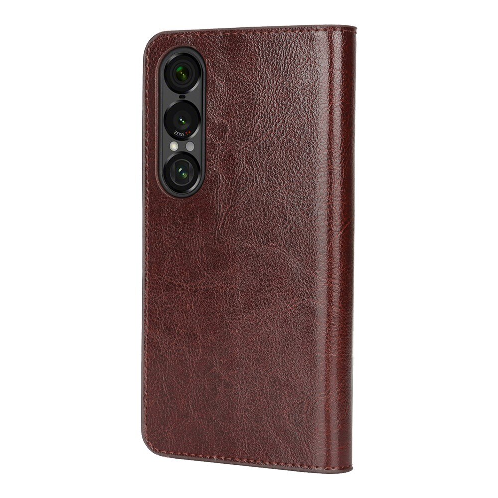 Cover Portafoglio in vera pelle Sony Xperia 1 VII Marrone scuro