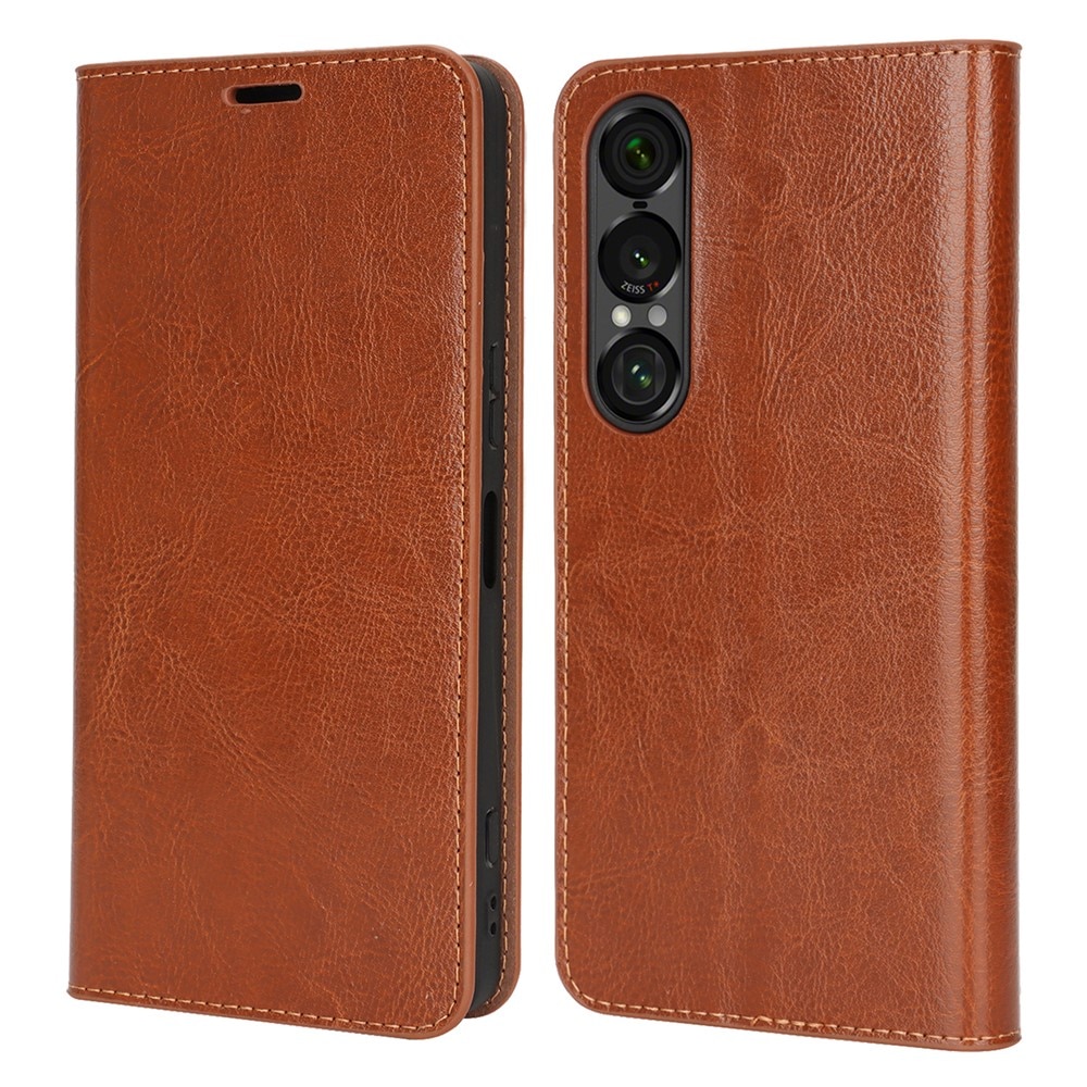 Cover Portafoglio in vera pelle Sony Xperia 1 VII Marrone
