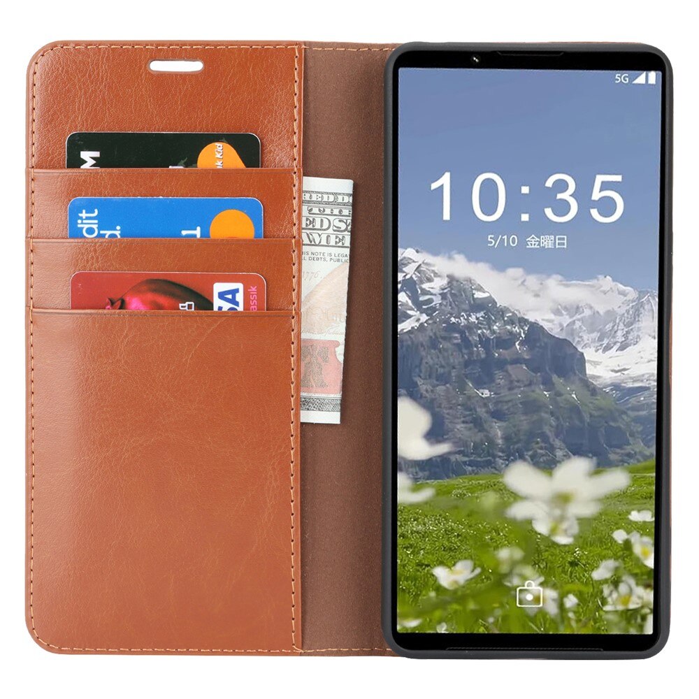 Cover Portafoglio in vera pelle Sony Xperia 1 VII Marrone