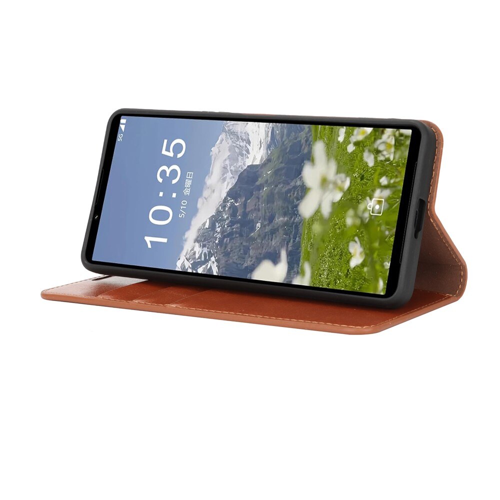 Cover Portafoglio in vera pelle Sony Xperia 1 VII Marrone