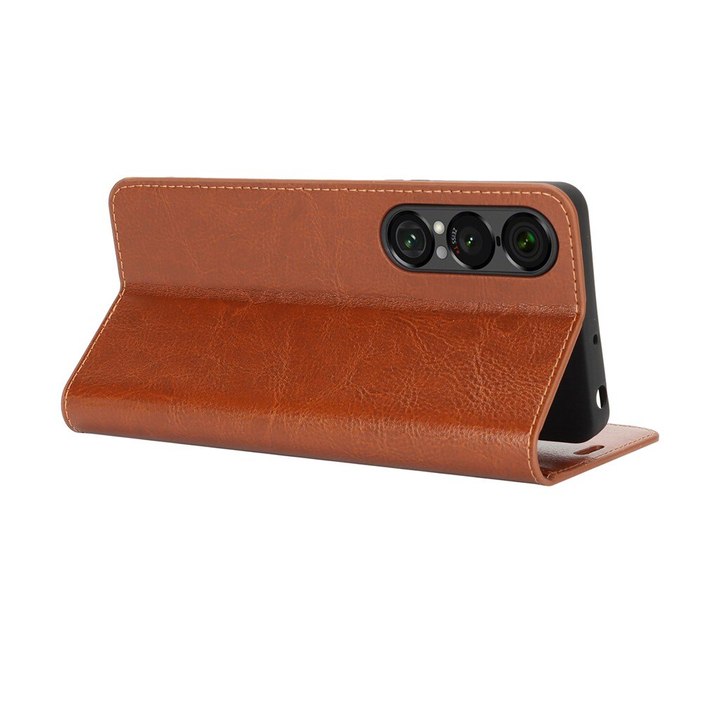 Cover Portafoglio in vera pelle Sony Xperia 1 VII Marrone