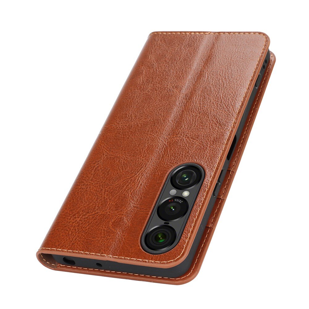 Cover Portafoglio in vera pelle Sony Xperia 1 VII Marrone
