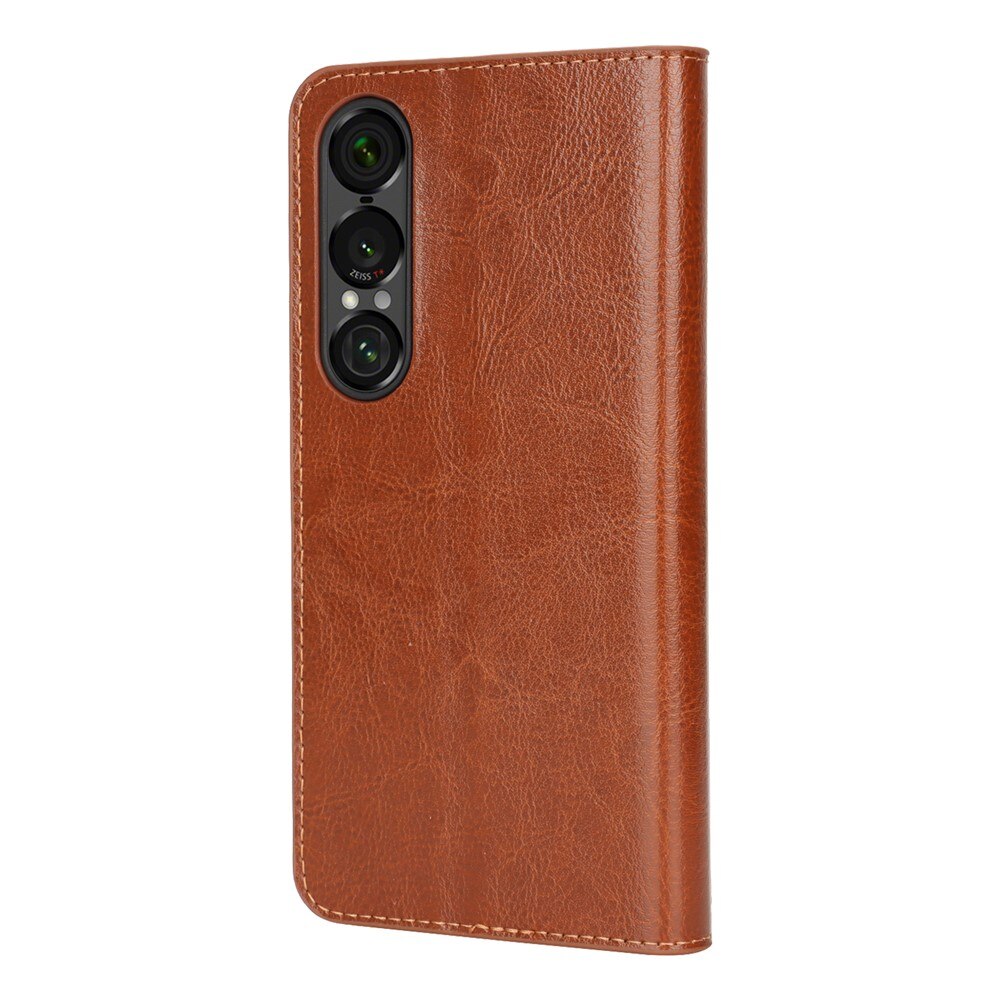 Cover Portafoglio in vera pelle Sony Xperia 1 VII Marrone