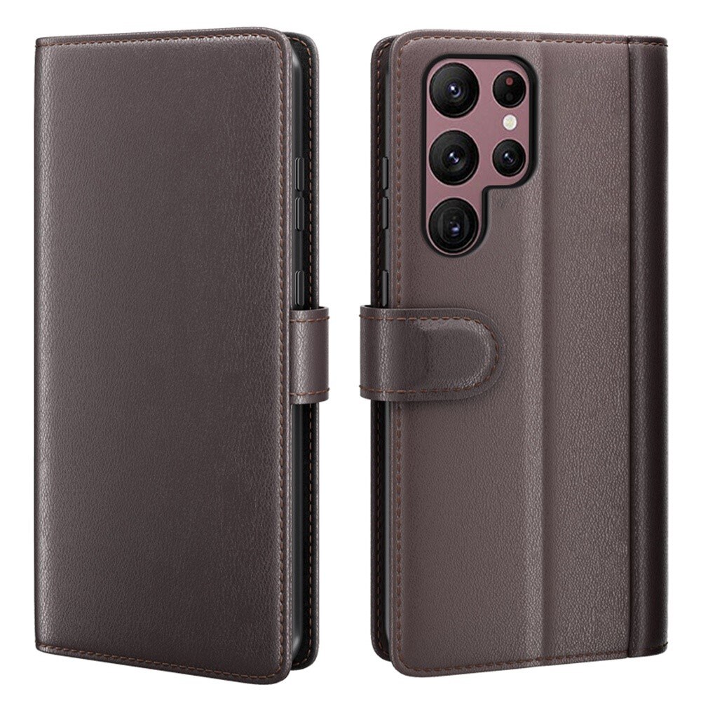 Custodia a portafoglio in vera pelle Samsung Galaxy S23 Ultra, Marrone