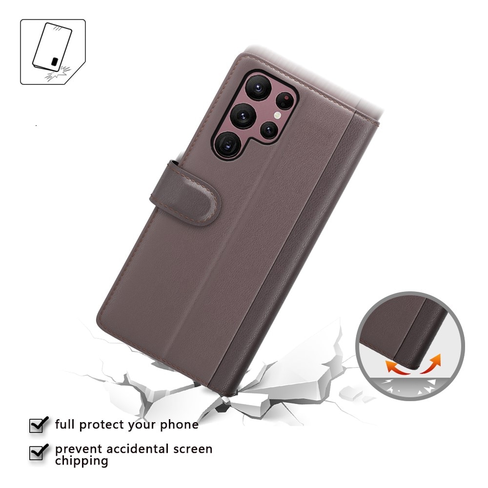 Custodia a portafoglio in vera pelle Samsung Galaxy S23 Ultra, Marrone