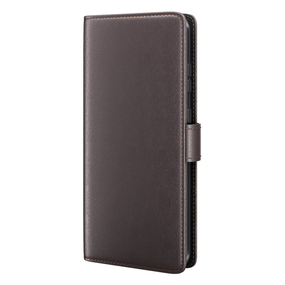 Custodia a portafoglio in vera pelle Samsung Galaxy S23 Ultra, Marrone