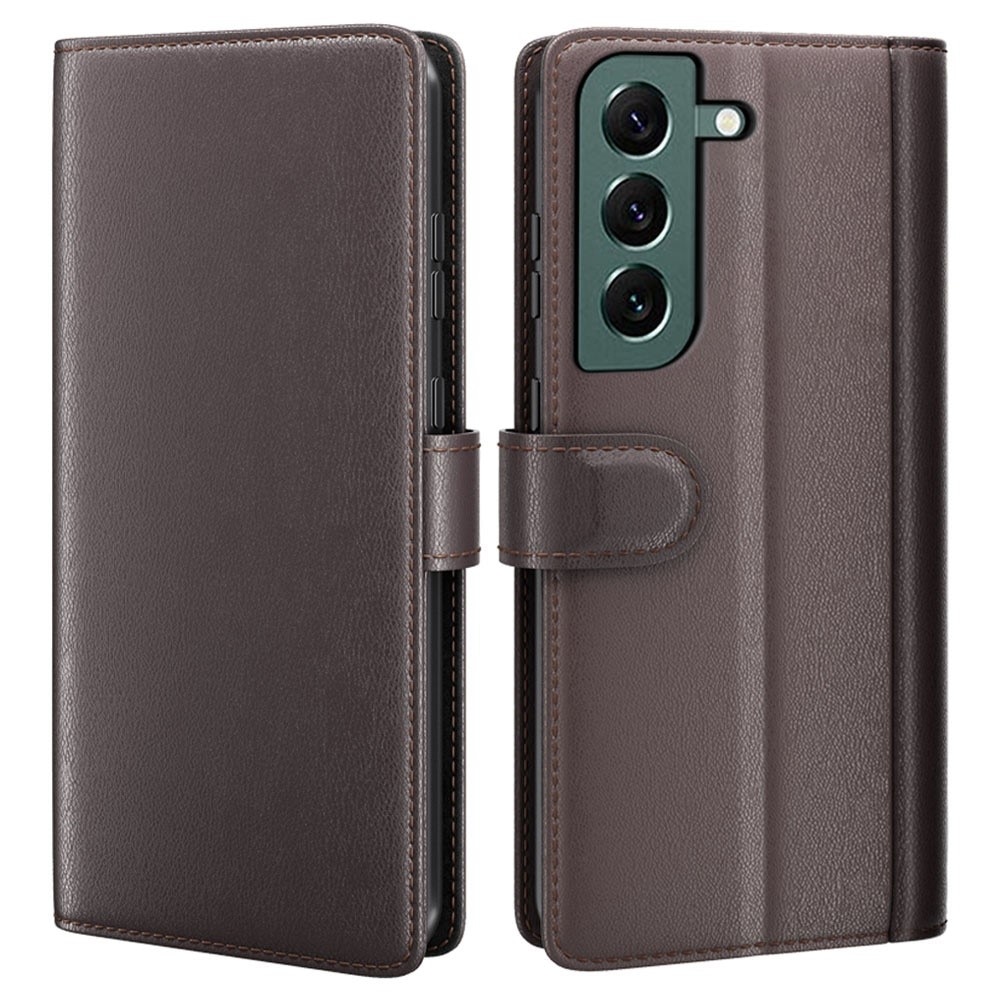 Custodia a portafoglio in vera pelle Samsung Galaxy S23 Plus, Marrone