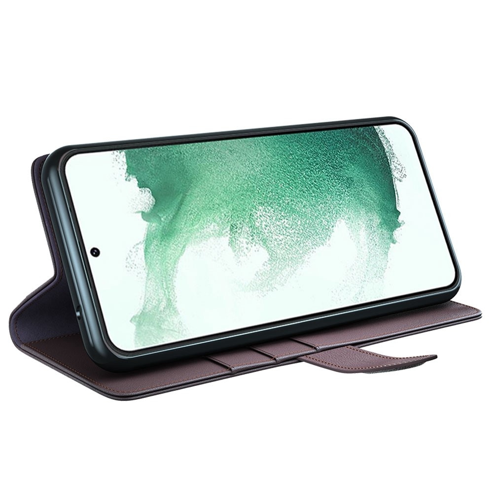 Custodia a portafoglio in vera pelle Samsung Galaxy S23 Plus, Marrone