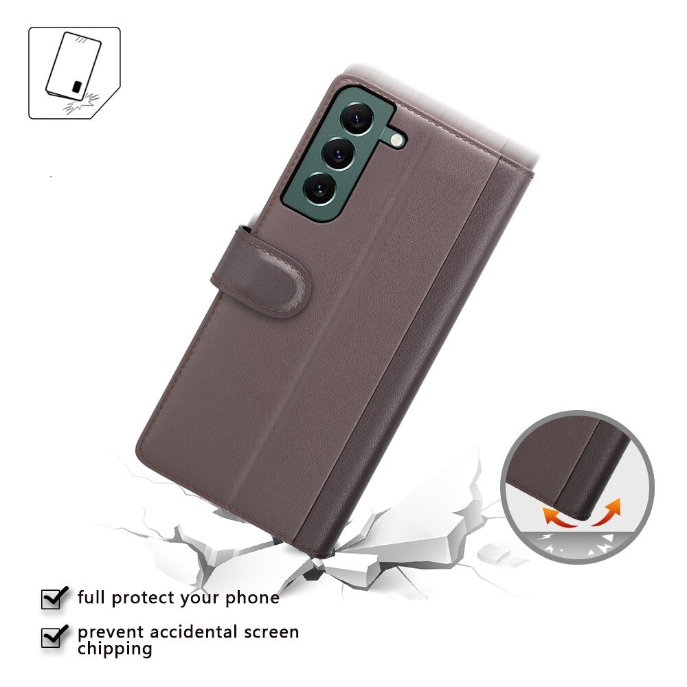 Custodia a portafoglio in vera pelle Samsung Galaxy S23 Plus, Marrone
