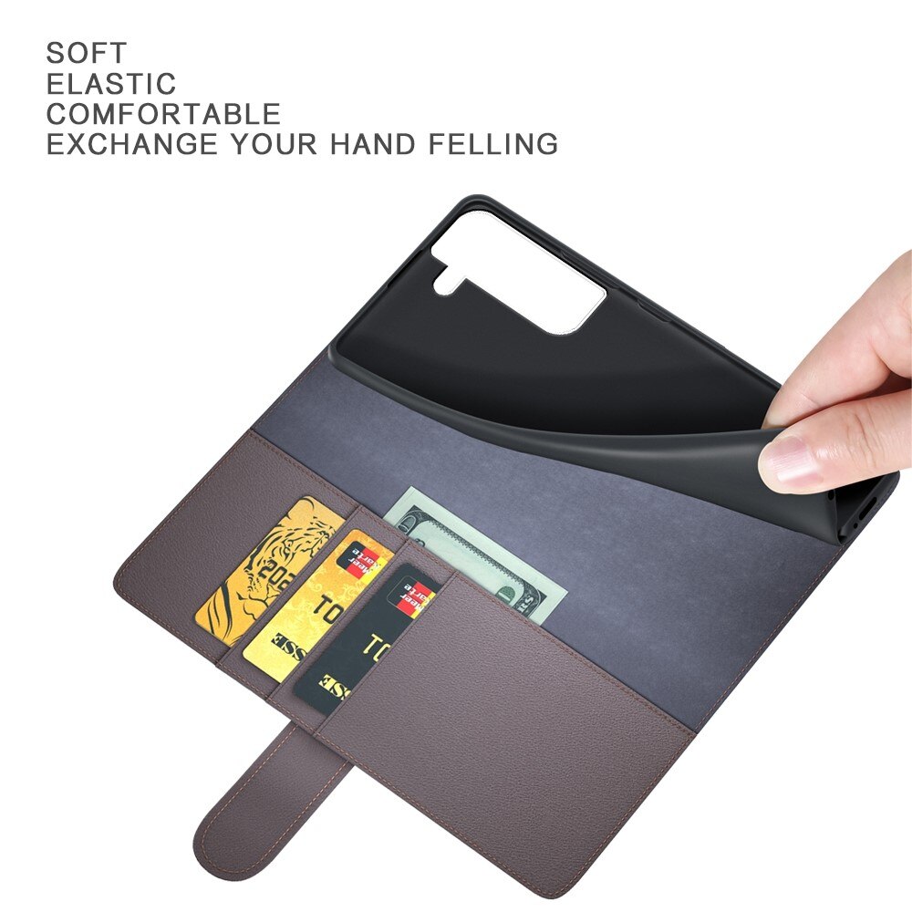 Custodia a portafoglio in vera pelle Samsung Galaxy S23 Plus, Marrone