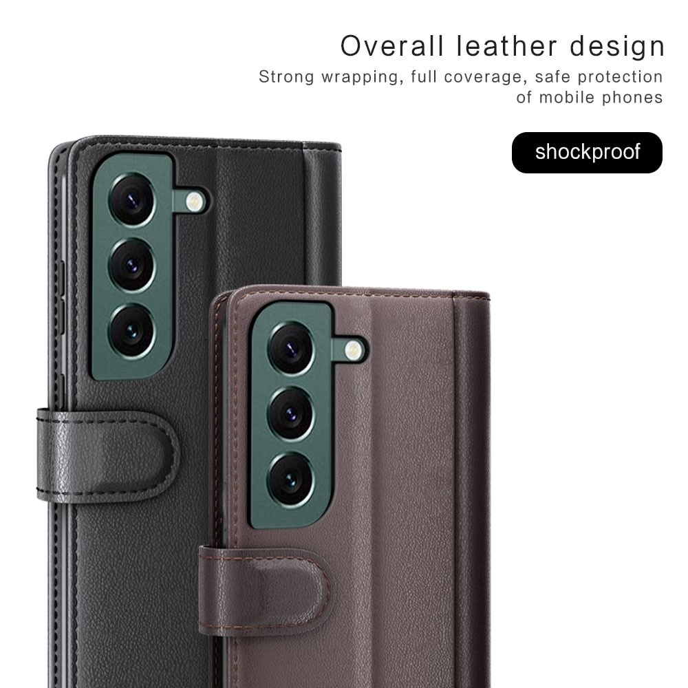 Custodia a portafoglio in vera pelle Samsung Galaxy S23 Plus, marrone
