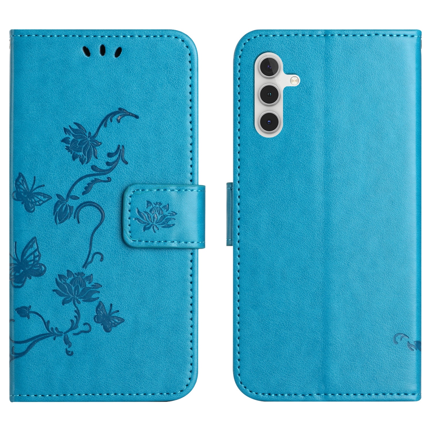 Custodia in pelle a farfalle per Samsung Galaxy S25 FE, Blu