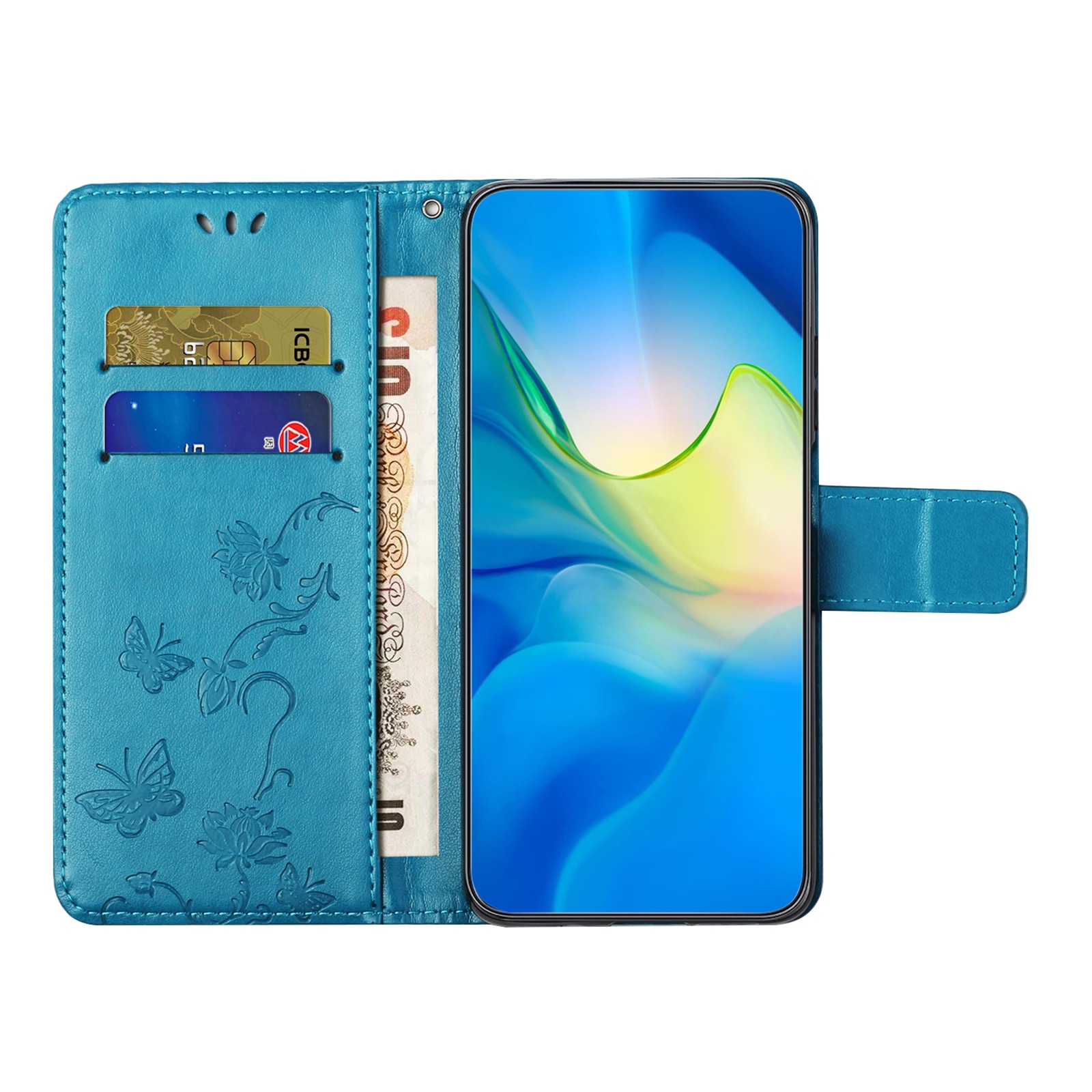 Custodia in pelle a farfalle per Samsung Galaxy S25 FE, Blu