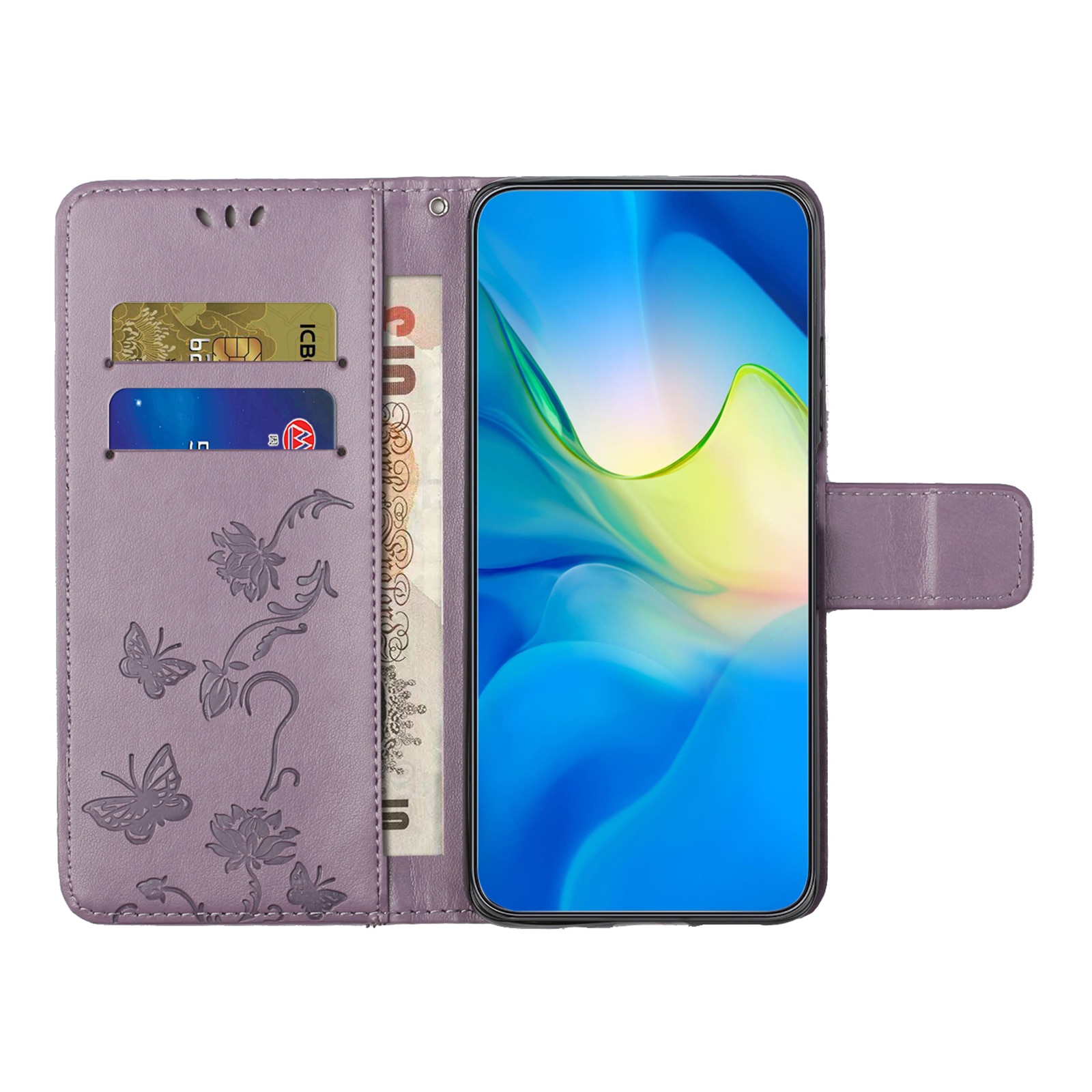 Custodia in pelle a farfalle per Samsung Galaxy S25 FE, Viola